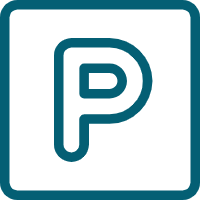 Blue parking sign with letter 'P' on white background.